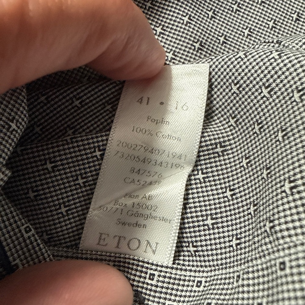 Eton Dress Shirt Mens 16 41 Gray Contemporary Fit Geometric Micro Print Poplin - Picture 7 of 9